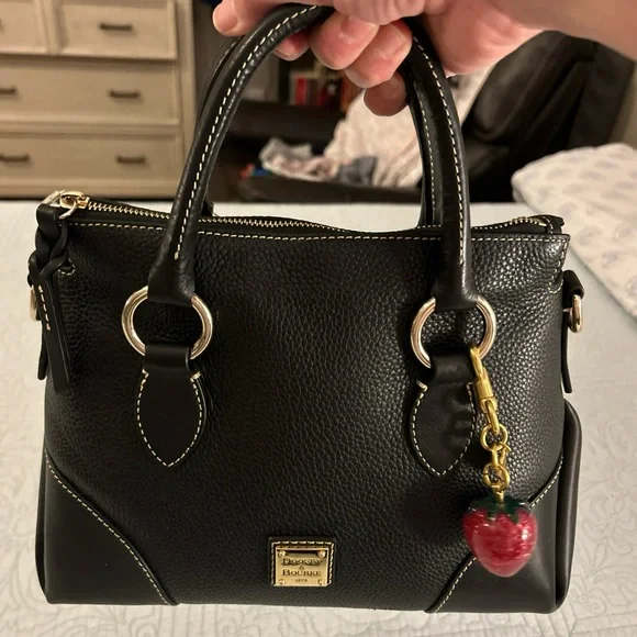 Dooney & Bourke Florentine & Pebbled Leather Satchel 30 Black Satchel w/ 🍓 Charm - Picture 13 of 16